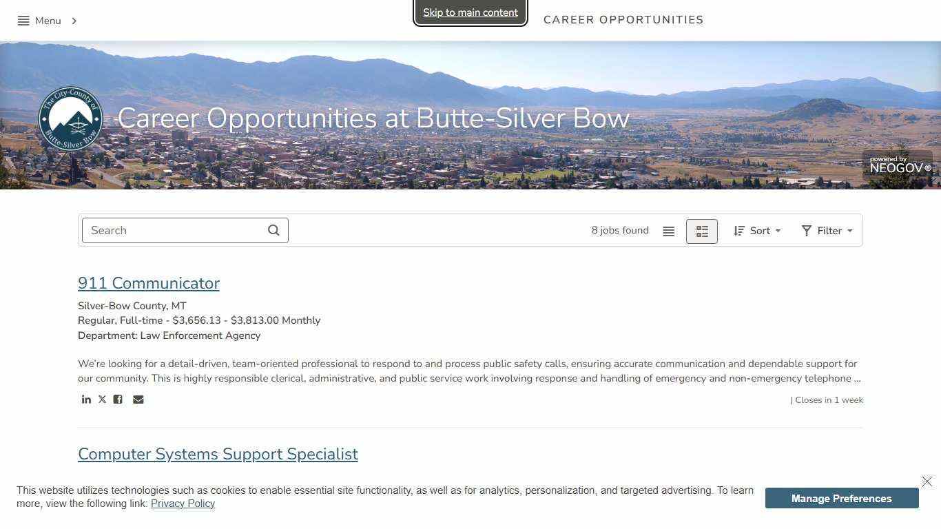 Career Opportunities | Sorted by Job Title ascending | Career Opportunities at Butte-Silver Bow